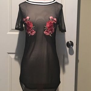 Black mesh shirt with flower design